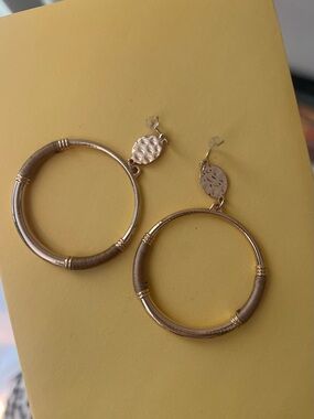 Express Gold-Tone Hoop Earrings with Textured Discs and Wrapped Detail